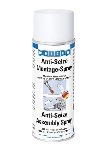 Anti-Seize Sprey | 400 ml | Asa 100, Yüksek Sıcaklığa Dayanıklı Püskürtülebilir Montaj Macunu, Yağlayıcı Olarak Kullanılmak Üzere Korozyon Koruması