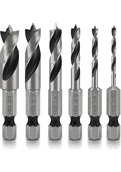 11401A 6 Parçalı Brad Point Matkap Seti, Ahşap Için Kısa Matkap Seti, 6,35 mm Hızlı Değiştirme Altıgen Şaft, Hss 4241 Hızlı Değişim Mandreni ve Tahrikler Için Yüksek Hızlı Çelik, Matkap Tutucu modelleri