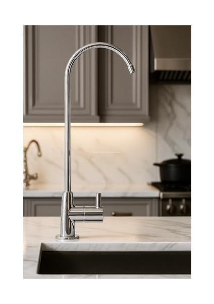 Arıtma Musluğu, Paslanmaz Çelik, 26 cm, Boyun, Tek Kollu, Krom Kaplama, 360° Döner, Lüx Su Armatürü