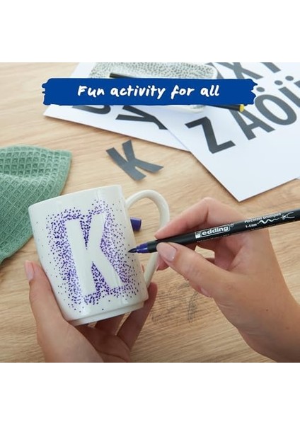 Edding 4200 Porselen Fırça Kalemi - 3 x Kırmızı, Turuncu, Kahverengi, Pembe - 6 Kalem - Fırça Ucu 1-4 mm - Bulaşık Makinesinde Yıkanabilir, Işığa Dayanıklı Mürekkep, Çabuk Kuruyan modelleri