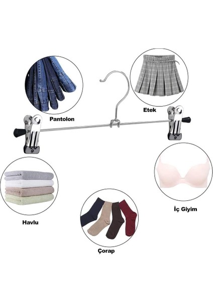 5’li Metal Pantolon ve Etek Askısı – 360° Dönebilen Kancalı, Ayarlanabilir Çoklu Askı, Dolap Içi Yer Tasarruflu Elbise Askısı, Pantolon, Etek, Şal, Çorap Düzenleyici Set (30 Cm)