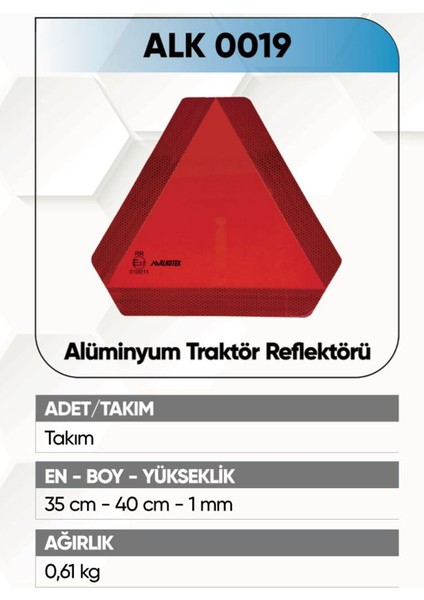 alkotek traktör arka ışaret reflektör alüminyum rr