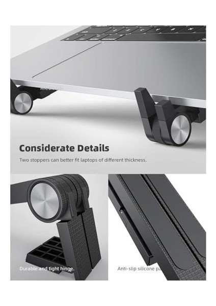 Laptop Standı Yükseltici Katlanabilir 3 Kademe Abs Hafif Taşınabilir Notebook MacBook Tablet iPad Uyumlu Kaymaz Silikon Ayaklı Ergonomik Masaüstü Stand Siyah modelleri