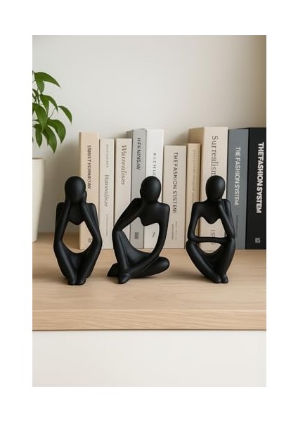 Ev & Ofis Dekoru – Siyah 3’lü Insan Figürü Seti | El Yapımı Minimalist Heykel Takımı