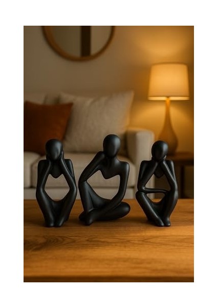 Ev & Ofis Dekoru – Siyah 3’lü Insan Figürü Seti | El Yapımı Minimalist Heykel Takımı fiyatları
