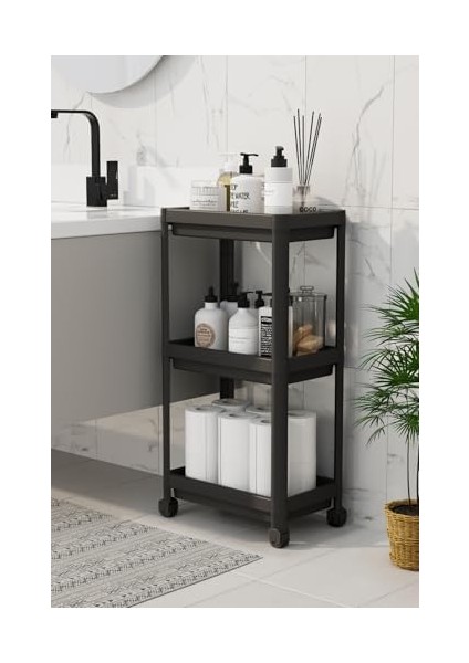 Life 3 Katlı Hazneli Tekerlekli Siyah Mutfak Banyo Rafı Pg MIT1215 fiyatları