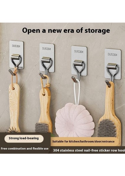2’li Kendinden Yapışkanlı Paslanmaz Çelik Süpürge ve Paspas Tutucu, 304 Kalite Çelik Duvar Tipi Organizer Askı Aparatı, 3x5 Cm, Delme Gerektirmez, Kaymaz Tutuşlu, Banyo, Mutfak, Bahçe Için