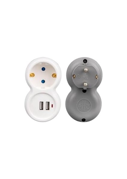 Monte Lua 2 Usb’li Çocuk Korumalı Tekli Priz, 16AH 3680W, LED Göstergeli, 5V Max 2.4A