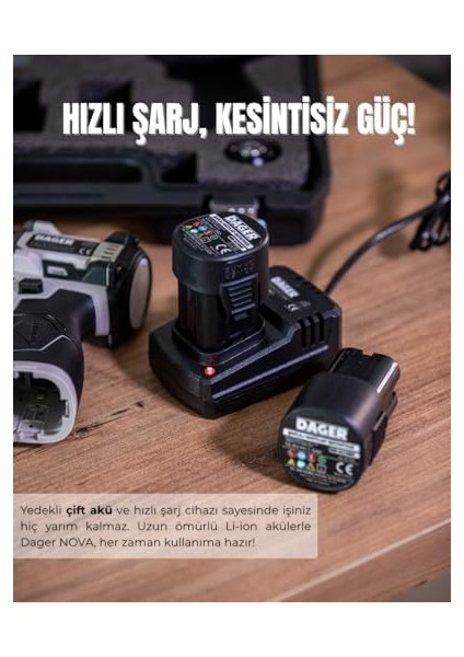 Dager Nova 16.8V Kömürsüz Darbeli Şarjlı Matkap Vidalama Seti | 60NM | Çift Akü + 85 Parça Aksesuar + Hızlı Şarj | Pembe