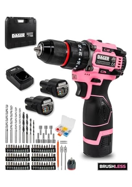 Dager Nova 16.8V Kömürsüz Darbeli Şarjlı Matkap Vidalama Seti | 60NM | Çift Akü + 85 Parça Aksesuar + Hızlı Şarj | Pembe fiyatları