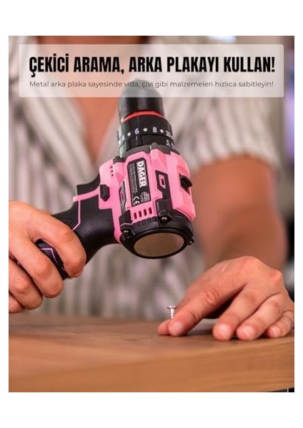 Dager Nova 16.8V Kömürsüz Darbeli Şarjlı Matkap Vidalama Seti | 60NM | Çift Akü + 85 Parça Aksesuar + Hızlı Şarj | Pembe modelleri