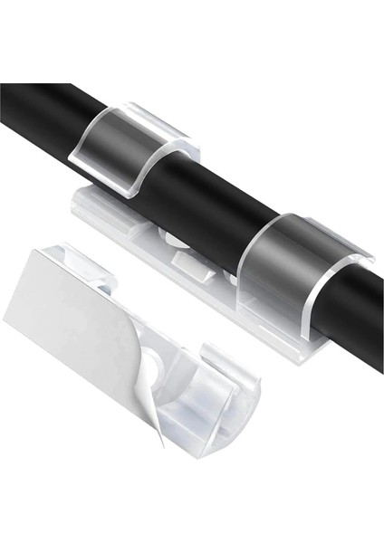 Kendinden Yapışkanlı Yeni Nesil Kablo Kancası Klips Tutucu 20 Adet (20, Şeffaf)