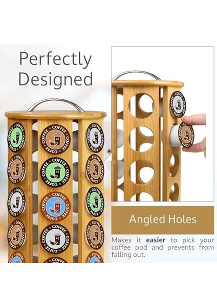 Bambu Ayaklı Kapsül Kahve Standı Organizer – Geniş Depolama Kapasiteli, Doğal Ahşap Malzemeden Şık ve Kap Dayanıklısül Düzenleyici, Kahve Kapsül Saklama (24 Gözlü Dönebilir)