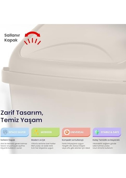 Life Vittorio Çöp Kovası – 10 Litre, Sallanır Kapaklı, Sağlam ve Hijyenik Atık Kutusu fiyatları