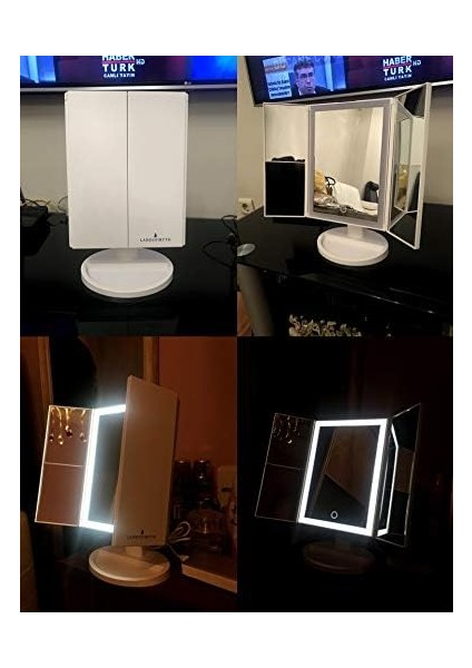 - 1X-2X-3X-10X Büyütmeli 37 LED Işıklı Makyaj Aynası, 3 Panel, Katlanabilir, Dokunmatik Sensörlü (Beyaz) modelleri