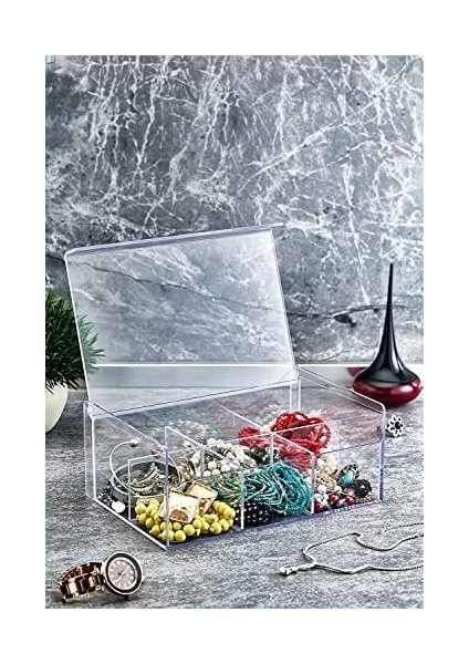 Akrilik Çay Kutusu 6 Bölmeli Kapaklı Poşet Bitki Çayı Saklama Kabı - Akrilik Pratik ve Şık Akrilik Çay Kutusu - 6 Bölmeli Kapaklı Poşet ve Bitki Çayı Saklama Kabı