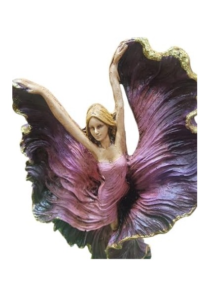 Mdk2-Zarif Dans Eden Kadın Heykeli, Mor ve Altın Rengi Reçine Biblo, Ev ve Ofis Dekoru Için Hediyelik Sanatsal Figür | Dekormıx