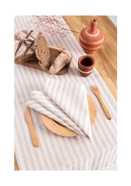 8&apos;li Çizgili Keten Peçete (Açık Kahve) fiyatları