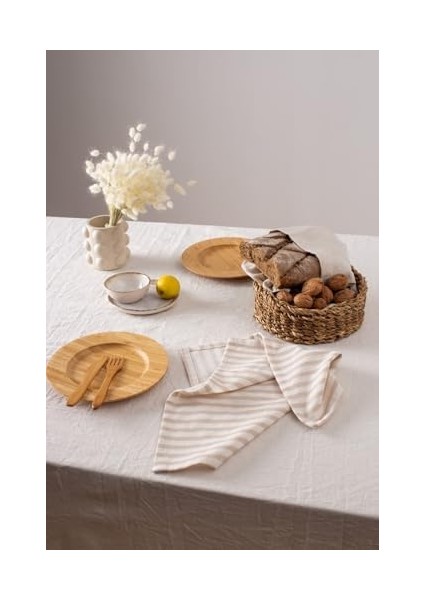 8&apos;li Çizgili Keten Peçete (Açık Kahve) modelleri