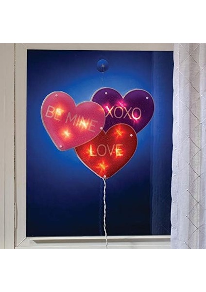 16 Işıklı Sevgililer Günü Kalp - Be Mine Xoxo Aşk Pencere Parıltılı Dekorasyon