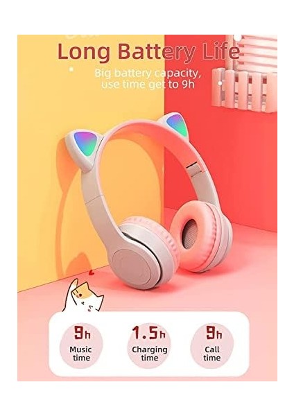 Teknosepetim Mikrofonlu Işıklı Renk Değiştiren Cat Kedi Kulaklık Gri-Pembe Gamer Oyuncu Kulaklığı P47M Kulaklık Çocuk Yetişkin Uygun,, Gripembe, Small