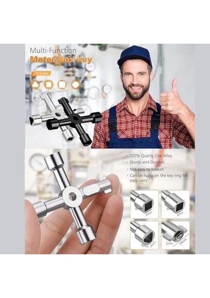 Metre Kutusu Anahtarı, 2&apos;li Paket 4 Fonksiyonlu Çok Amaçlı Anahtar, Elektrik Kabini Anahtarı, 4 Yönlü Çok Fonksiyonlu Elektrik Dolabı Açma Anahtarı modelleri