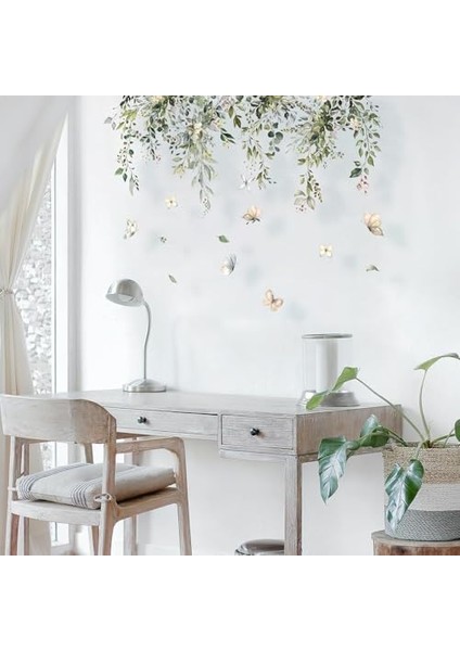 Duvar Çıkartması, 2 Parça Yeşil Bitkiler Duvar Çıkartması, 30 x 90 cm Duvar Çıkartması Kelebek Duvar Kağıdı, Soyun ve Yapıştır Çıkarılabilir Duvar Çıkartmaları Çocuklar, Bebekler, Yatak Odaları