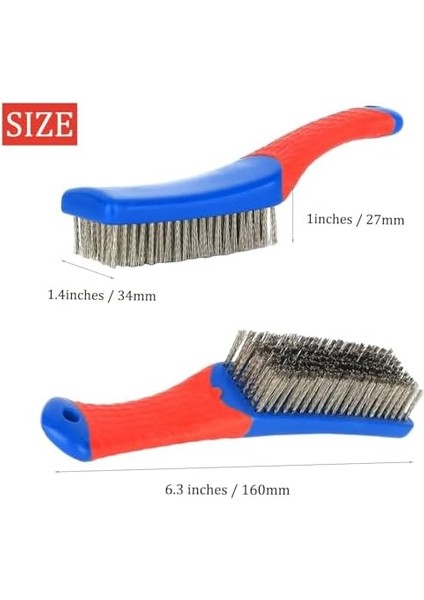 Tel Fırça, 2&apos;li Paket Paslanmaz Çelik Ağır Hizmet Tipi Tel Fırça, Lastik Saplı Izgara Temizleme Fırçası, Pas ve Boya Temizleme Için Mükemmel, Demir Tencere ve Tavalar Için