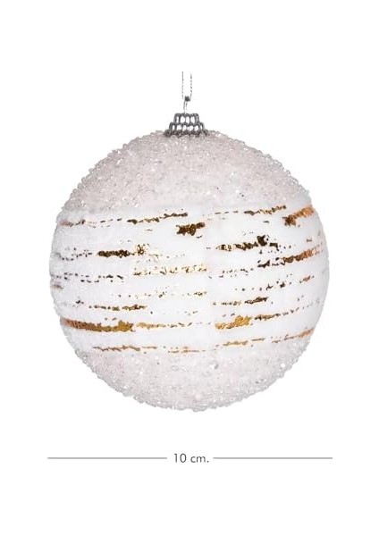 Yılbaşı Topu Kumaş Şeritli 2&apos;li Set Beyaz 10 Cm.