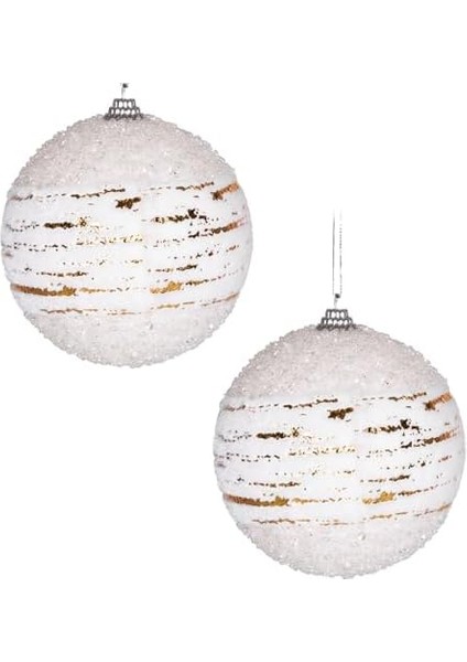 Yılbaşı Topu Kumaş Şeritli 2&apos;li Set Beyaz 10 Cm. fiyatları