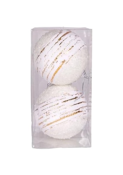 Yılbaşı Topu Kumaş Şeritli 2&apos;li Set Beyaz 10 Cm. modelleri