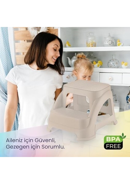 Merdivo Çocuk Basamağı – Güvenli Adımlar, Kaymaz Taban ve Banyo Eğitimi Için Destekleyici Tasarım (Bej)