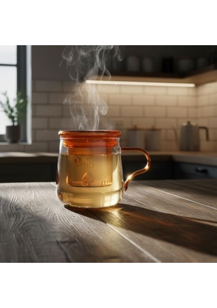 Borosilikat Cam Bitki Çayı Demleme Kupası | Cam Süzgeçli ve Cam Kapaklı Fincan | 350 ml | Tek Kişilik Çay Bardağı (Tombul Uzun Rengi) modelleri