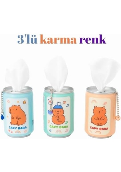 Üçlü Karışık Renk Tasarımlı Taşınabilir Mendil Kutusu – Sevimli Konserve Kutusu Tasarım, Çantada Taşınabilir, Hijyenik ve Pratik Kullanım