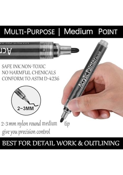 Siyah Beyaz Boya Kalemleri, Markers, Çift Uçlu Akrilik Boya Kalemleri, Hızlı Kuruyan, Su Geçirmez Formül, Sanatçılar ve Hobi Severler Için, Çizim ve El Işleri Için Profesyonel Set