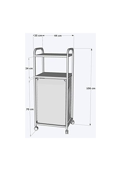 Dehalimited 2 Raflı Frenli Tekerlekli Çamaşır Sepeti Dolabı Kirli Sepetli Düzenleyici Çamaşırlık Beyaz, Dehalimited