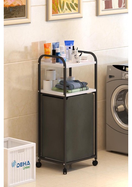 Dehalimited 2 Raflı Frenli Tekerlekli Çamaşır Sepeti Dolabı Kirli Sepetli Düzenleyici Çamaşırlık Beyaz, Dehalimited modelleri