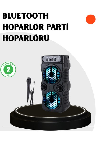 Bağlantılı Taşınabilir Hoparlör – LED Işıklı Fm Radyolu Mikrofon Girişli