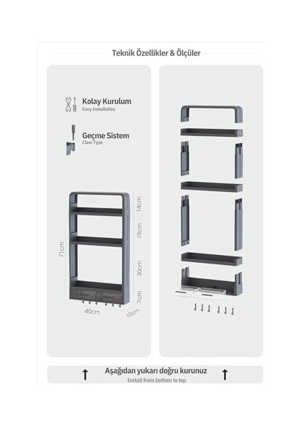 Çok Amaçlı Yapışkanlı Duvar Rafı Organizer 3 Katlı Banyo & Mutfak Rafı 2 Çekmeceli Havluluk (Beyaz) modelleri