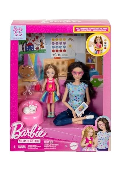 Terapist Bebek, Dönen Emojili Tişört Giymiş Minik Bebek ve Evcil Hayvan, Sanat Temalı Parçalar, Çıkartmalar ve Diğer Aksesuarlar Dahil Sanat Terapisi Oyun Seti, HRG48 modelleri