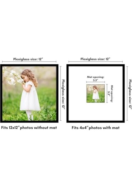 Americanflat Cilalı Pleksiglaslı 12X12 Resim Çerçevesi - Mat ile 4x4 Çerçeve Veya 12X12 Çerçeve Olarak Kullanın - Streamline Koleksiyonu - Duvar Ekranı Için Ince Resim Çerçevesi - Siyah modelleri