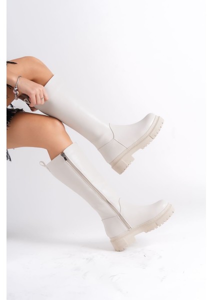 Mıra Bağcıksız Fermuarlı Ortopedik Taban Kadın Çizme Ckt - Krem modelleri