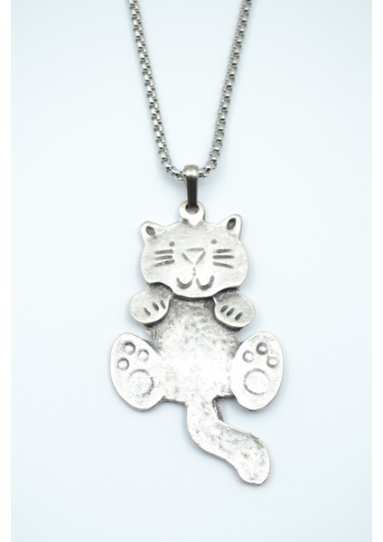 Kedi Gümüş Kaplama Örme Zincir Kolye