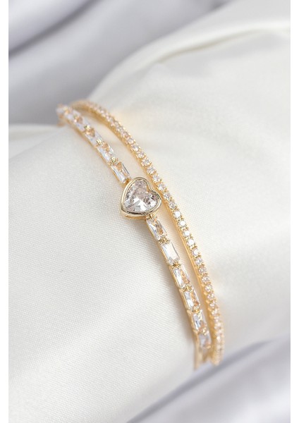 Pirinç Zirkon Taşlı Kalp Renk Kadın Bileklik - TJ-BB7873