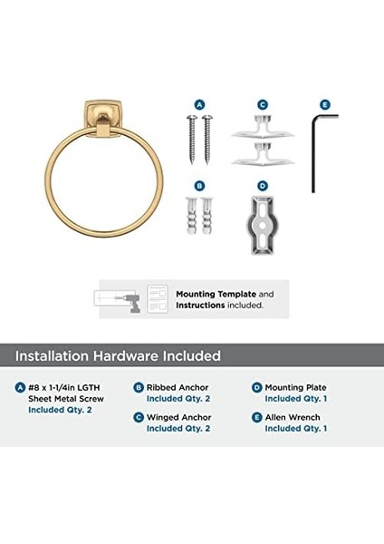 BH36092CZ | Şampanya Bronz Havlu Halkası | 7-9/16 Inç (192 Mm) Uzunluk | Banyo Duvarı Için El Havluluk | Küçük Mutfak ve Banyo Aksesuarları
