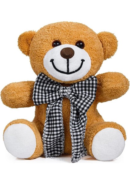 Özgüner Oyuncak Pelüş Piti Kareli Pelüş Ayı,siyah Beyaz Fiyonklu Ayıcık,sevimli Fiyonklu Ayıck,papyonlu Ayıcık,doldurulabilir Oyuncak,ofis Hediyesi (Kahve)