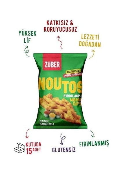 Züber Noutos Kajun Baharatlı Fırınlanmış Nohut Cipsi 55GR x 15 Adet