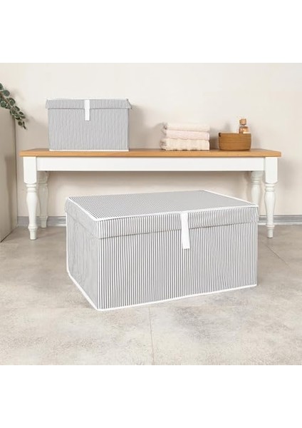 Çok Amaçlı Depolama Saklama Kutusu, Kapaklı Organizer Sandık, Katlanabilir Hurç, Cırt Cırtlı (Gri, 60 x 40 x 30) modelleri