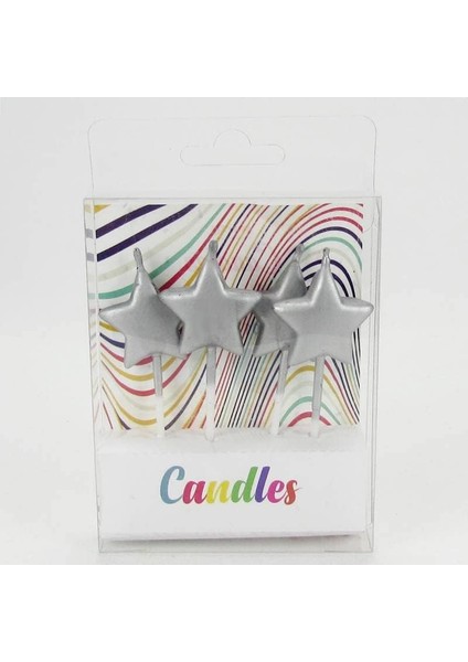 Parti Vitrini Gümüş Renk Yıldız Mumlar 4 Adet