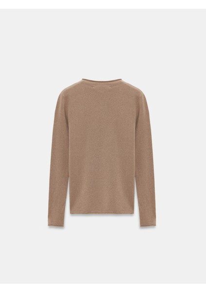 10841 Dik Yaka Kaşmir Karışımlı Triko Kazak-K.vizon M.